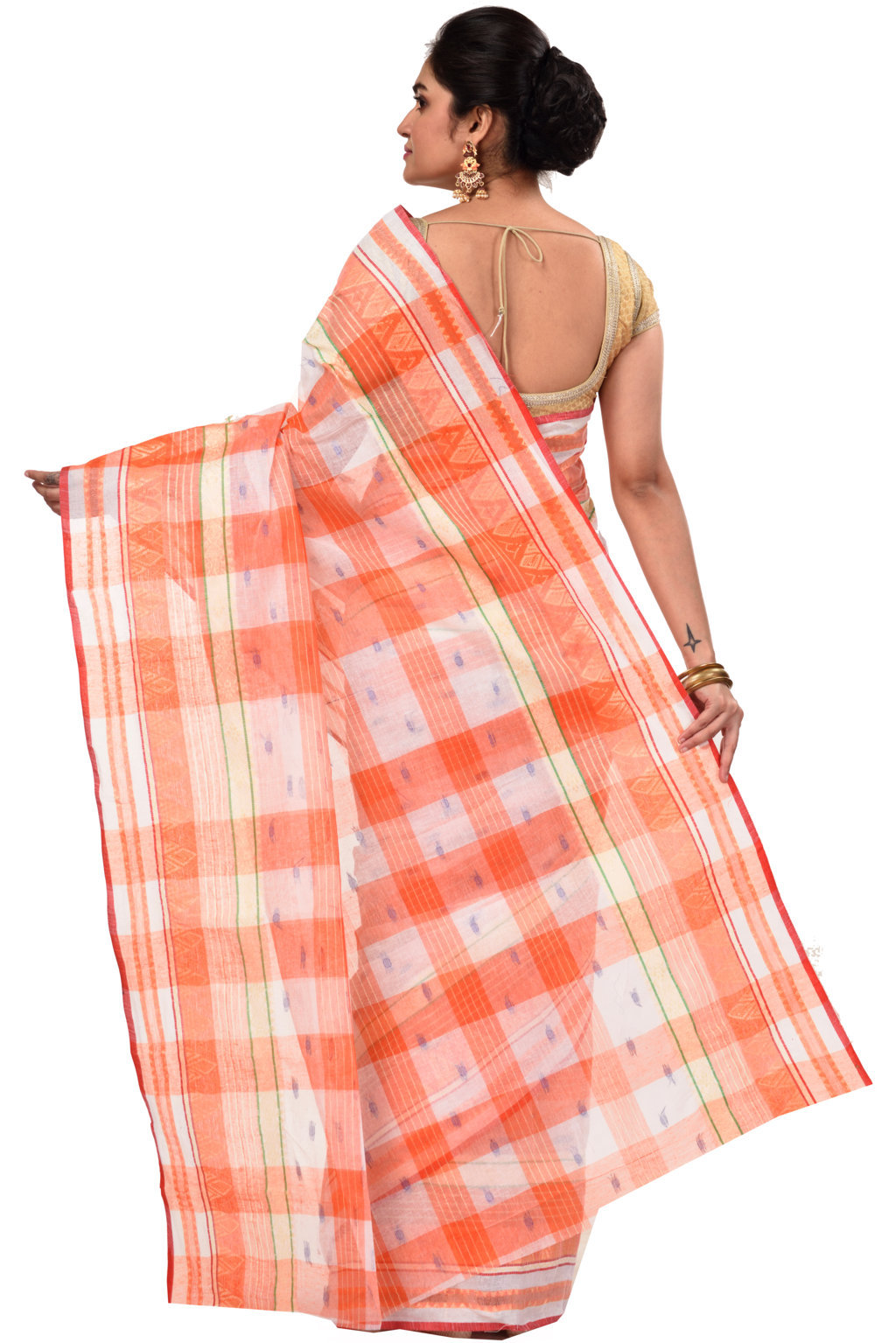 Orange Pure Cotton Naksi Katha Tant Saree (705)